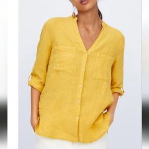 ZARA | 💯 linen shirt blouse yellow mustard sz L